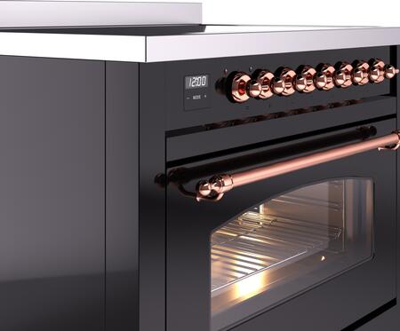 ILVE Nostalgie II 36" Induction Range with Element Stove and Electric Oven in Glossy Black with Copper Trim, UPI366NMPBKP