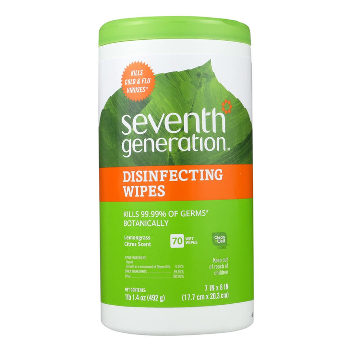 Seventh Generation Disinfecting Wipes: Lemongrass And Citrus, 70 Count