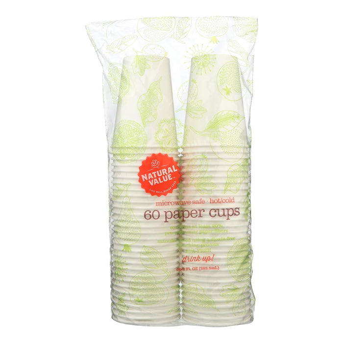 Natural Value Recyclable Paper Cups - Case of 12 Packs (60 Cups)