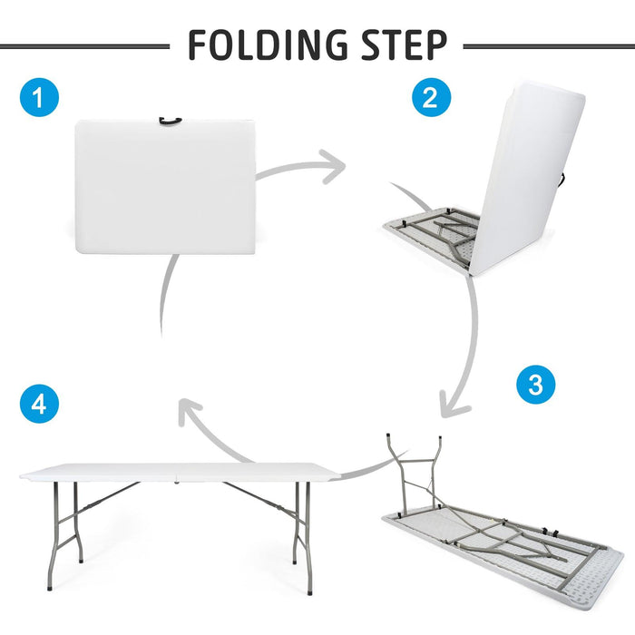 6ft Portable Folding Plastic Table for 6-8 Picnic Dining Table 71" with Carry Handle, White