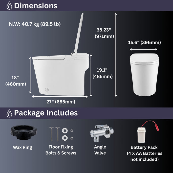 FORNO ACQUA Luxurious Smart Toilet. Includes Heated Seat, Auto Flush, Auto Lid, Powerful Flush, Ideal for Powder Rooms.