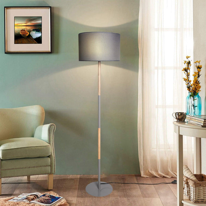 Standing Floor Lamp with 8W LED Bulb Foot Switch Fabric Lamp Shade Tall Stand Up Floor Lamp, Gray