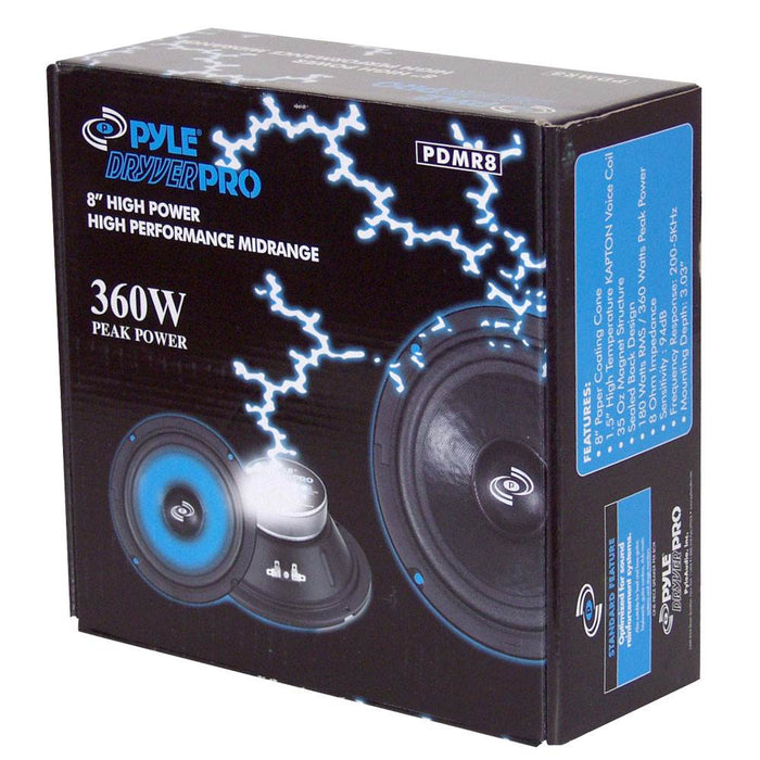 Pyle PDMR8 8 Inch 360W 8-Ohm High Power Mid Range Driver Audio Speaker, Black