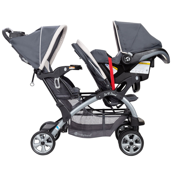 Baby Trend Sit N' Stand Travel Double Baby Stroller w/ Single Car Seat, Magnolia