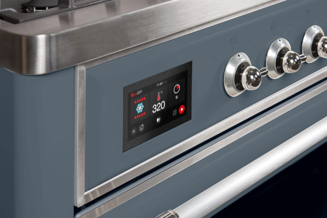 ILVE Majestic II 60" Dual Fuel Natural Gas Range in Blue Grey with Chrome Trim, UM15FDNS3BGC