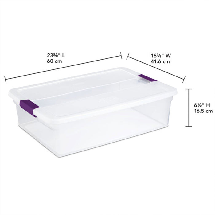 Sterilite 32 Quart Clear Under Bed Storage Container Tote with Latch Lid, 6 Pack