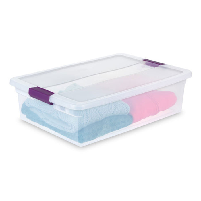 Sterilite 32 Quart Clear Under Bed Storage Container Tote with Latch Lid, 6 Pack