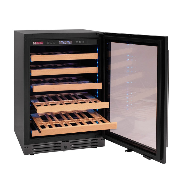 Reserva Series 50 Bottle Single Zone Built-in Luxury Wine Refrigerator with Black Glass Door - Right Hinge