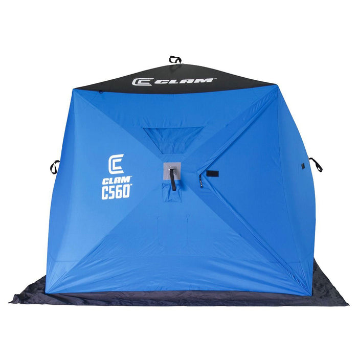 CLAM C-560 Outdoor Portable 7.5 Foot Pop Up Ice Fishing Hub Shelter Tent, 14476