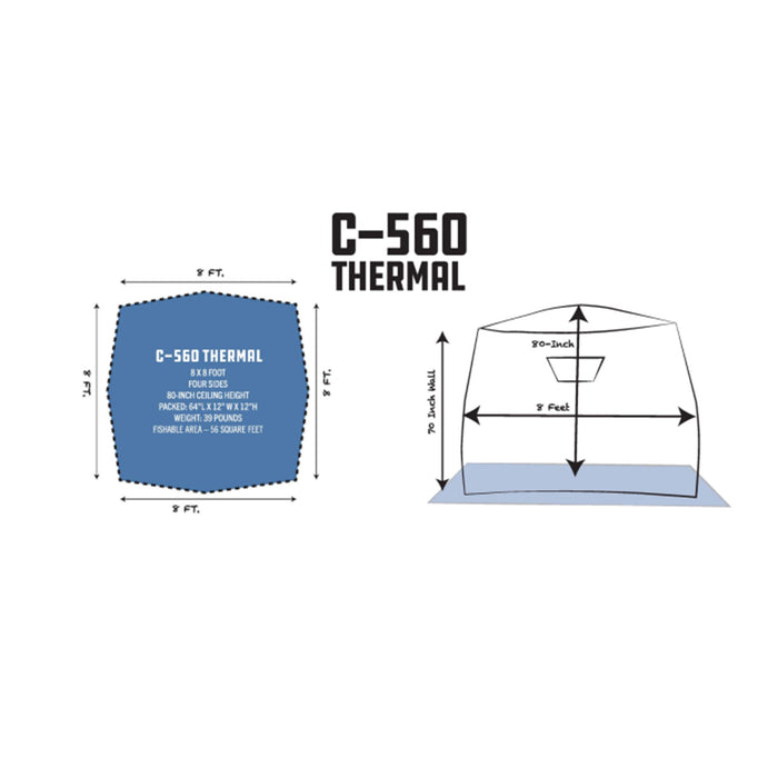 CLAM C-560 Outdoor Portable 7.5 Foot Pop Up Ice Fishing Hub Shelter Tent, 14476