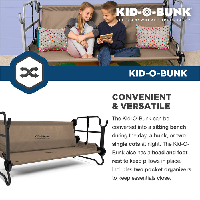 Disc-O-Bed Kid-O-Bunk Benchable Double Toddler Bed with Storage Organizers, Tan