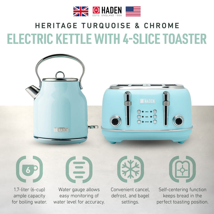 Haden Stainless Steel Retro Toaster & 1.7 Liter Stainless Steel Electric Kettle