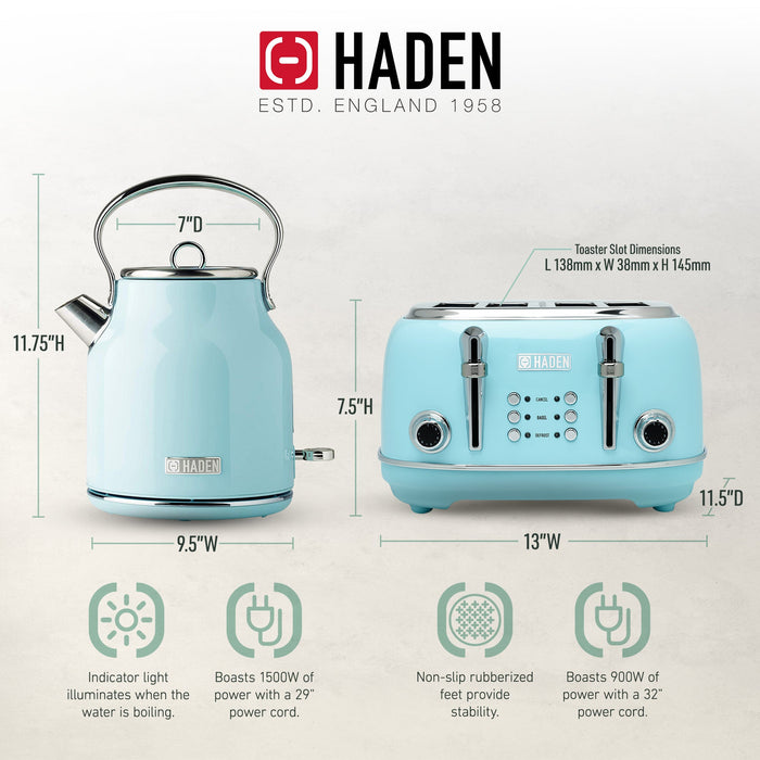 Haden Stainless Steel Retro Toaster & 1.7 Liter Stainless Steel Electric Kettle