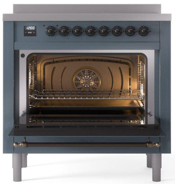 ILVE Nostalgie II 36" Induction Range with Element Stove and Electric Oven in Blue Grey with Bronze Trim, UPI366NMPBGB