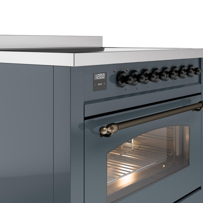 ILVE Nostalgie II 36" Induction Range with Element Stove and Electric Oven in Blue Grey with Bronze Trim, UPI366NMPBGB