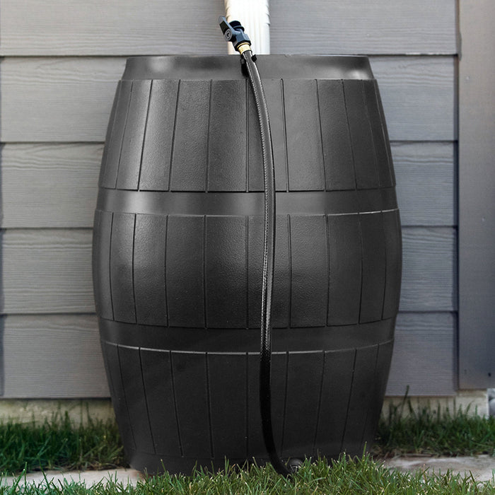 FCMP Outdoor RC4000-BLK 50-Gallon BPA Free Home Rain Water Catcher Barrel, Black