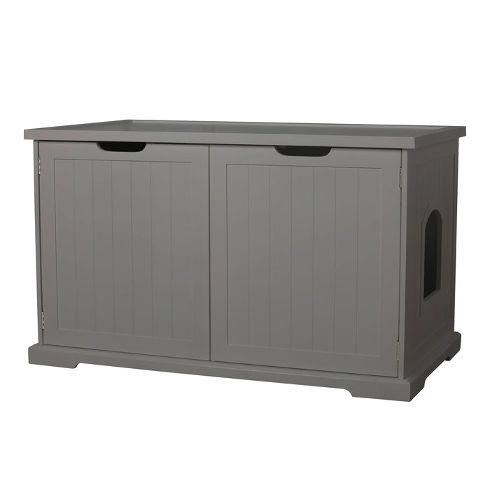 Merry Products Pet Cat Washroom Storage Bench w/Removable Partition Wall, Gray