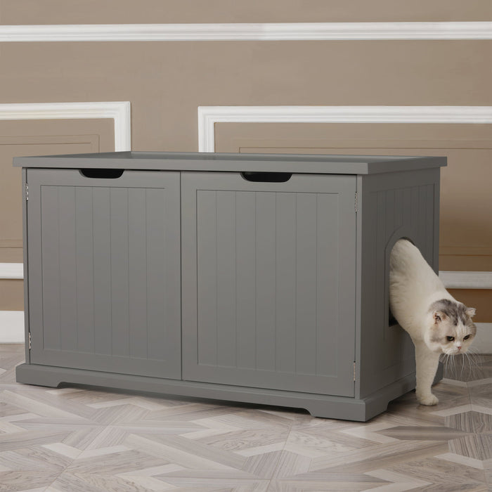 Merry Products Pet Cat Washroom Storage Bench w/Removable Partition Wall, Gray