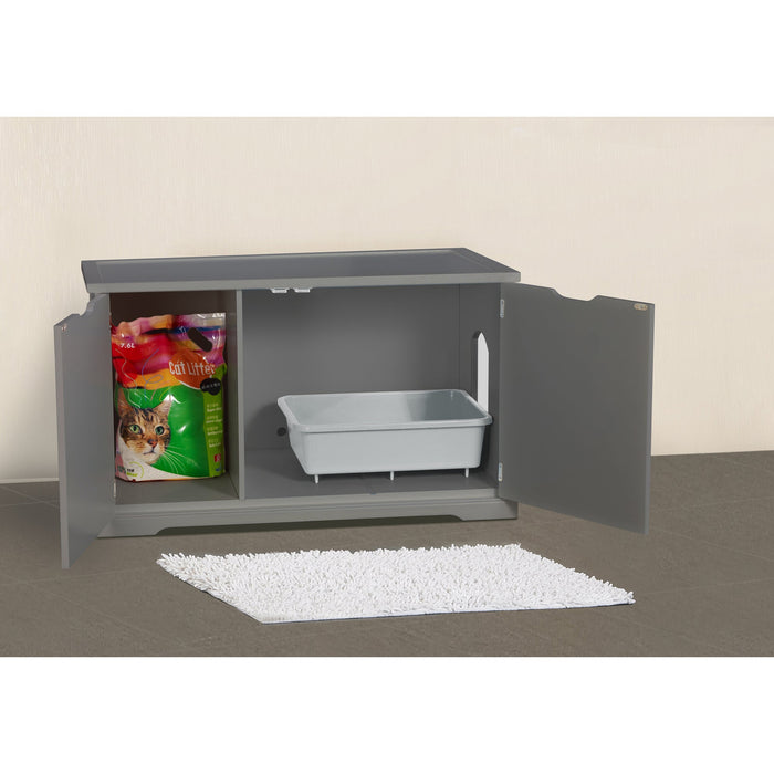 Merry Products Pet Cat Washroom Storage Bench w/Removable Partition Wall, Gray