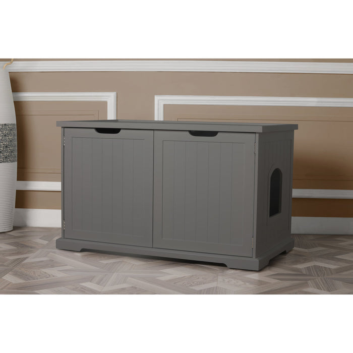 Merry Products Pet Cat Washroom Storage Bench w/Removable Partition Wall, Gray