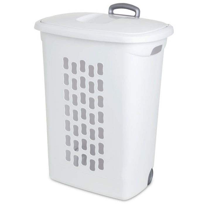 Sterilite White Laundry Hamper With Lift-Top, Wheels, And Pull Handle, 9 Pack