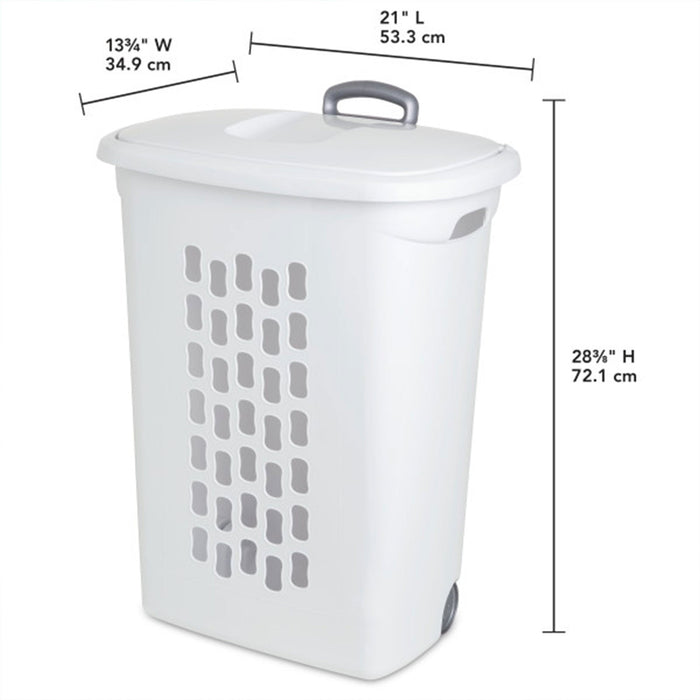 Sterilite White Laundry Hamper With Lift-Top, Wheels, And Pull Handle, 9 Pack