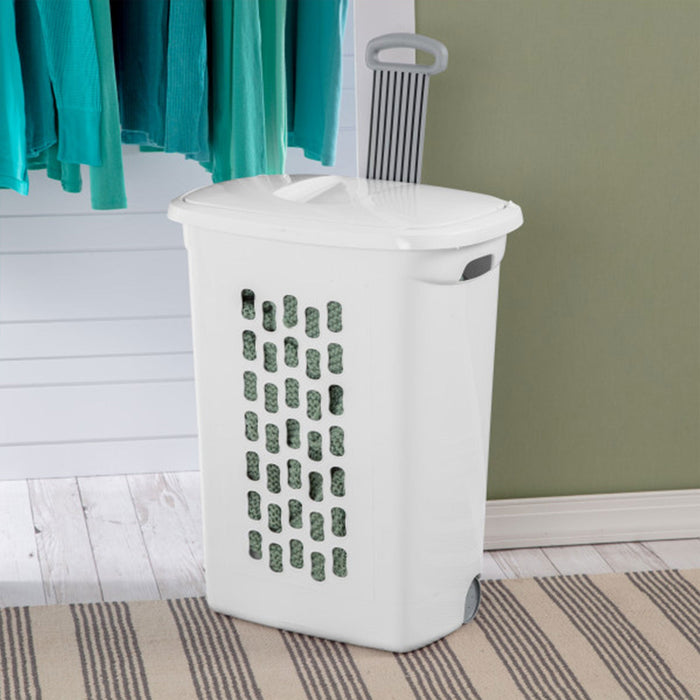 Sterilite White Laundry Hamper With Lift-Top, Wheels, And Pull Handle, 6 Pack