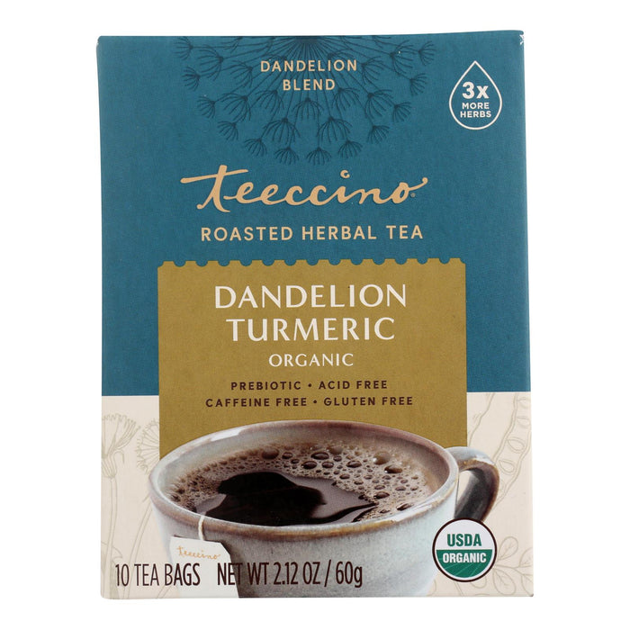 Teeccino Organic Chircory Herbal Tea - Dandelion Turmeric - Case Of 6 - 10 Bag