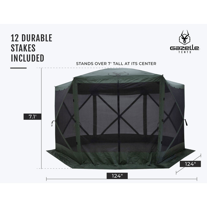 Gazelle GG601GR Pop Up Portable 8 Person Camping Gazebo Day Tent w/ Mesh Windows