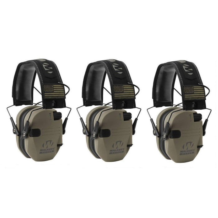 Walker's Razor Slim Shooter Electronic Hearing Earmuff, Tan Patriot (3 Pack)