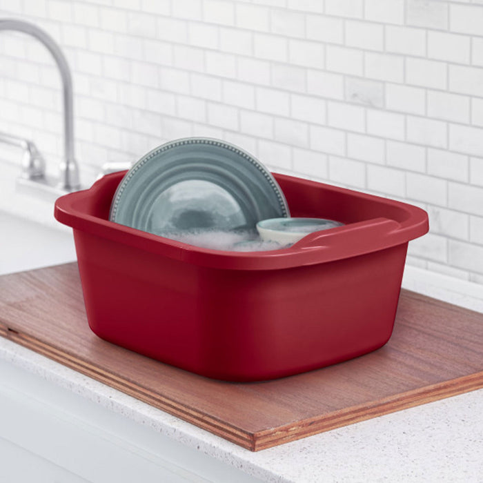 Sterilite Large Multi-Function Home 12-Qt Sink Dish Washing Pan, Red (8 Pack)