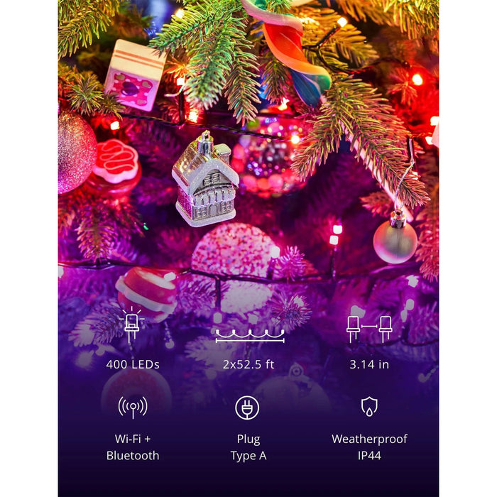 Twinkly Strings App-Controlled Smart LED Christmas Lights 400 Multicolor 105-Ft