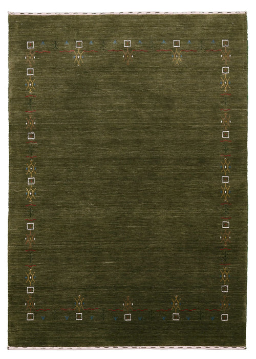 Ready to Ship Green Tribal Border Design Hand Loomed Wool Area Rug