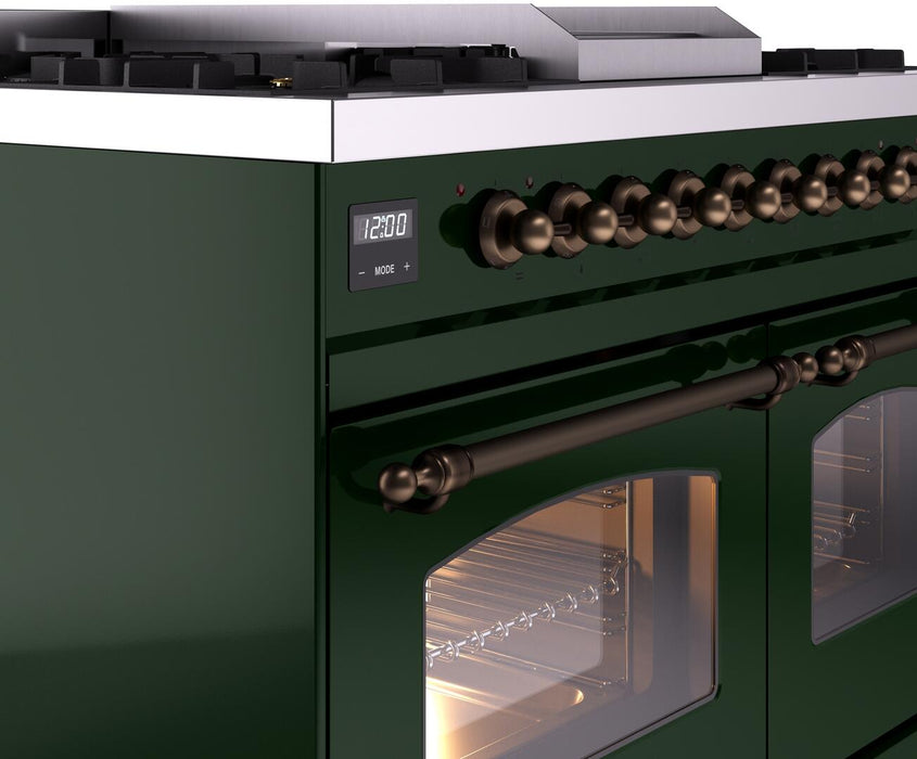 ILVE Nostalgie II 40" Dual Fuel Natural Gas Range in Emerald Green with Bronze Trim, UPD40FNMPEGB