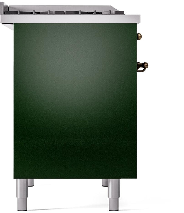 ILVE Nostalgie II 40" Dual Fuel Natural Gas Range in Emerald Green with Bronze Trim, UPD40FNMPEGB