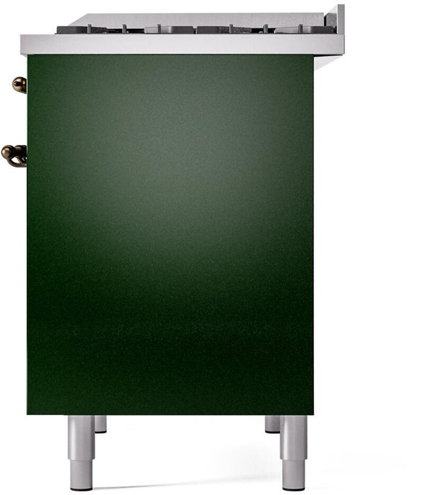 ILVE Nostalgie II 40" Dual Fuel Natural Gas Range in Emerald Green with Bronze Trim, UPD40FNMPEGB