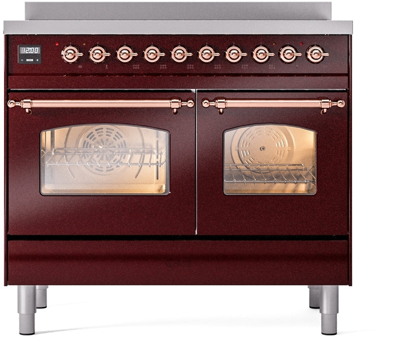 ILVE Nostalgie II 40" Induction Range with Element Stove and Electric Oven in Burgundy with Copper Trim, UPDI406NMPBUP