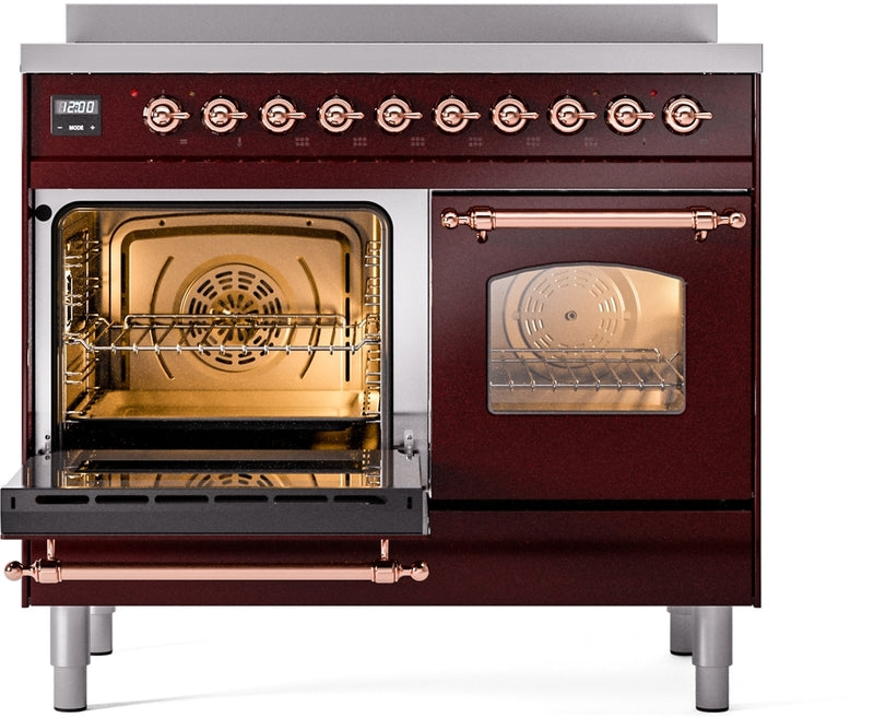 ILVE Nostalgie II 40" Induction Range with Element Stove and Electric Oven in Burgundy with Copper Trim, UPDI406NMPBUP