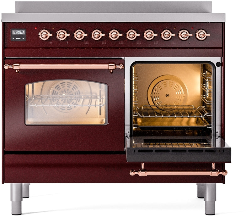 ILVE Nostalgie II 40" Induction Range with Element Stove and Electric Oven in Burgundy with Copper Trim, UPDI406NMPBUP