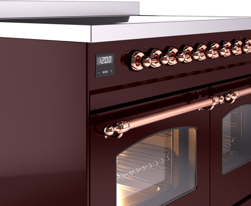 ILVE Nostalgie II 40" Induction Range with Element Stove and Electric Oven in Burgundy with Copper Trim, UPDI406NMPBUP