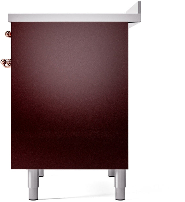 ILVE Nostalgie II 40" Induction Range with Element Stove and Electric Oven in Burgundy with Copper Trim, UPDI406NMPBUP