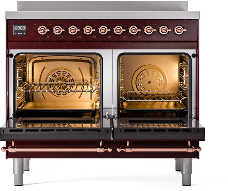 ILVE Nostalgie II 40" Induction Range with Element Stove and Electric Oven in Burgundy with Copper Trim, UPDI406NMPBUP