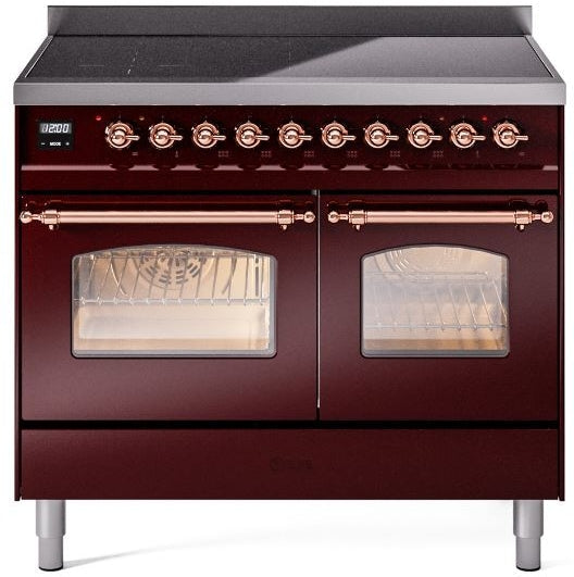 ILVE Nostalgie II 40" Induction Range with Element Stove and Electric Oven in Burgundy with Copper Trim, UPDI406NMPBUP