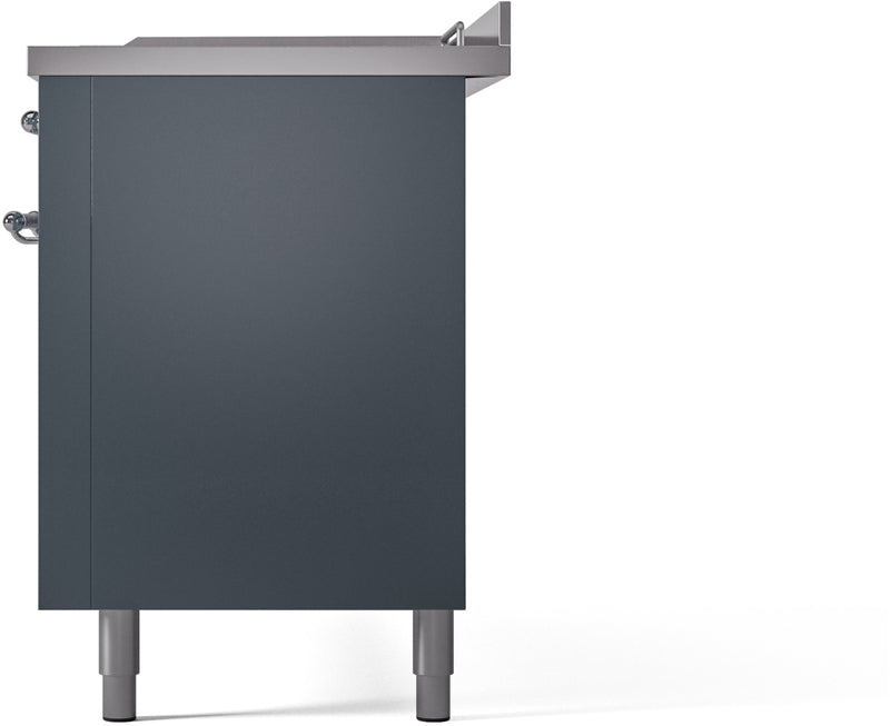 ILVE Nostalgie II 60" Dual Fuel Natural Gas Range in Blue Grey with Chrome Trim, UP60FSNMPBGC