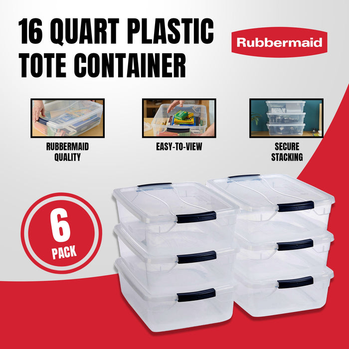 Rubbermaid Cleverstore 16 Quart Plastic Storage Tote Container with Lid (6 Pack)