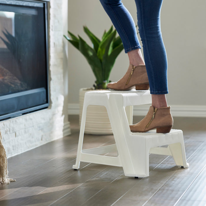 Gracious Living 16-Inch Plastic Two Step Home & Kitchen Stool, White (4 Pack)