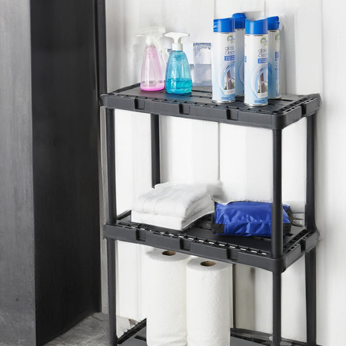 Gracious Living 3 Shelf Knect-A-Shelf Solid Light Duty Storage Unit, Black 4Pack