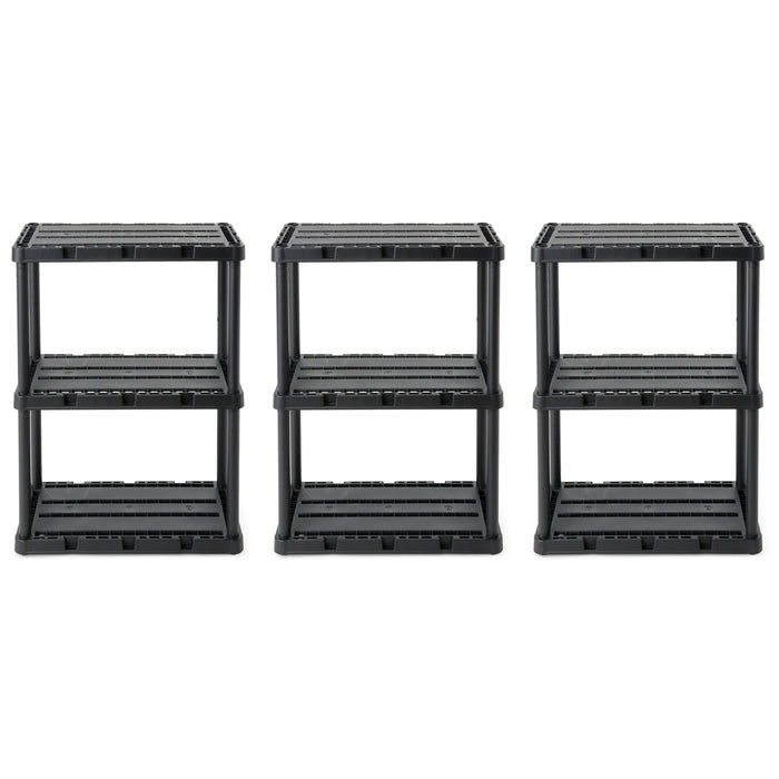 Gracious Living 3 Shelf Knect-A-Shelf Solid Light Duty Storage Unit, Black 3Pack