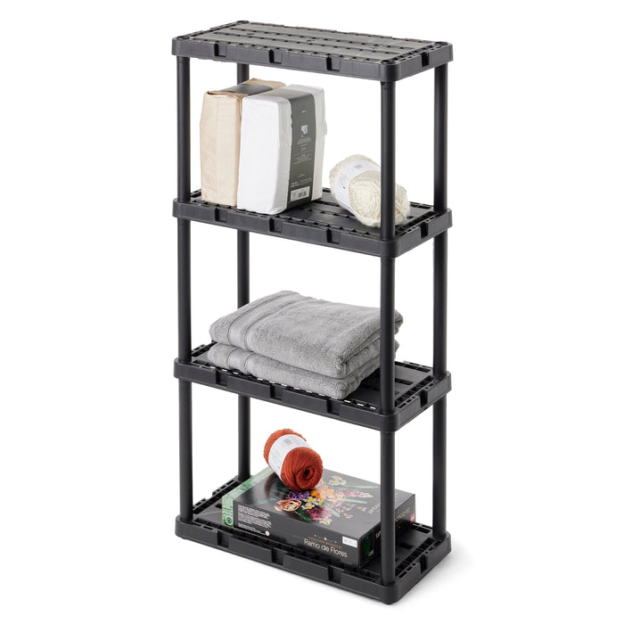 Gracious Living 4 Shelf Knect-A-Shelf Solid Light Duty Storage Unit, Black 3 Pck