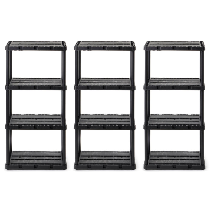 Gracious Living 4 Shelf Knect-A-Shelf Solid Light Duty Storage Unit, Black 3 Pck